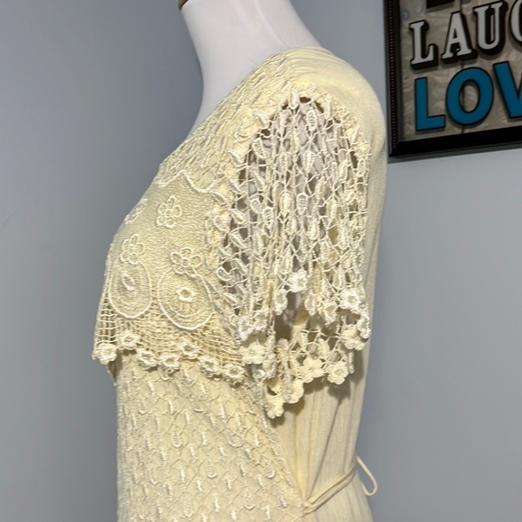 Vintage Magnet Art by Lynn Yang Yellow Embroidered Lace Maxi Dress Size Small - Picture 8 of 15